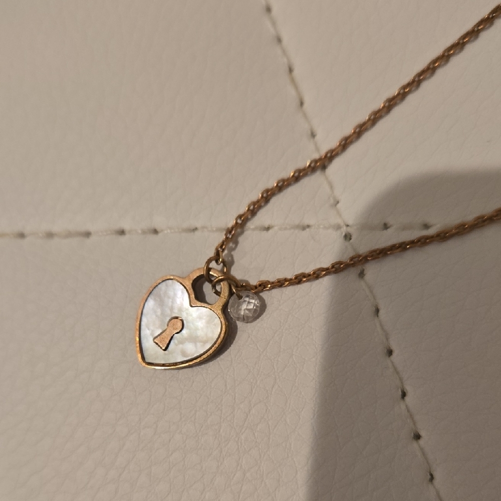 Heart Lock Mother Of Peral Inset Necklace